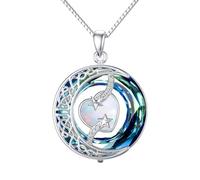 TOUPOP Opal Necklace 925 Sterling Silver Moon and Star Pendant White Opal Celtic Irish Jewellery Anniversary Birthday Gifts for Women Lady Her Girls Wife Mum Presents Ideas