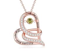 TOUPOP Peridot Necklace I Love You Always and Forever Necklace 925 Sterling Silver Rose Gold Necklace Jewellery Gifts for Women Wife Girlfriend Her Christmas Birthday Gift