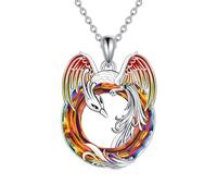TOUPOP Phoenix Necklace 925 Sterling Silver Crystal Nirvana of Phoenixes Rising Jewelry Christmas Birthday Gifts for Women (Style 2-Fire Phoenix)