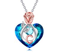 TOUPOP Rose Flower Initial C Letter Necklace 925 Sterling Silver Initial Necklace with Crystal Anniversary Valentines Day Birthday Jewelry Gifts for Women Mom Her Wife Girlfriend Daughter (C Initial)
