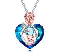 TOUPOP Rose Flower Initial S Letter Necklace 925 Sterling Silver Initial Necklace with Crystal Anniversary Valentines Day Birthday Jewelry Gifts for Women Mom Her Wife Girlfriend Daughter (S Initial)