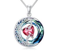 TOUPOP Ruby Necklace Sterling Silver Moon and Star Pendant Necklace July Birthstone Celtic Moon Irish Jewellery Christmas Birthday Gifts for Women Lady Her Girls Wife Mum Xmas Presents Ideas