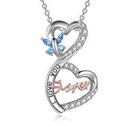 TOUPOP Sister Gifts from Sister I Love You Sister Necklace with Butterfly 925 Sterling Silver Always My Sister Forever My Friend Jewellery Birthday Christmas Gifts