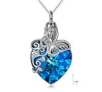TOUPOP Sterling Silver Butterfly Pendant Memorial Necklace - Urn Necklace for Ashes with Blue Crystal - Cremation Urns Ashes Jewellery Gifts for Women, Dad, Mum