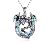 TOUPOP Sterling Silver Dragon Necklaces for Women Dragon Pendant with Purple Crystal Abalone Shells Jewelry Dragon Gifts for Women Birthday Gifts