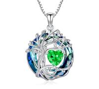 TOUPOP Tree of Life Emerald May Birthstone Necklace Sterling Silver Birthstone Heart Pendant Celtic Family Irish Jewellery Gifts for Women Her Mum Wife Ladies Birthday Valentines Day Gift