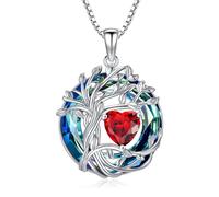 TOUPOP Tree of Life Garnet January Birthstone Necklace 925 Sterling Silver Birthstone Heart Pendant Celtic Family Irish Jewellery Gifts for Women Her Mum Wife Ladies Anniversary Birthday Gift