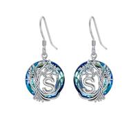 TOUPOP Tree of Life Gifts Initial Letter S Earrings 925 Sterling Silver Tree of Life Dangle Drop Earring Blue Crystal Family Irish Jewellery Anniversary Birthday Gifts for Women Her Girls Wife Mum