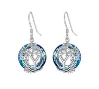 TOUPOP Tree of Life Gifts Initial Letter Y Earrings 925 Sterling Silver Tree of Life Dangle Drop Earring Blue Crystal Family Irish Jewellery Anniversary Birthday Gifts for Women Her Girls Wife Mum