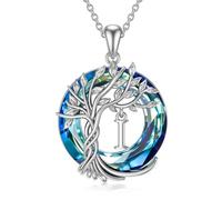 TOUPOP Tree of Life Initial A-Z Letter Necklace 925 Sterling Silver Irish Family Celtic Tree Blue Crystal Jewellery Anniversary Birthday Gifts for Women Girls Ladies Her Wife