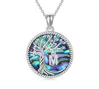 TOUPOP Tree of Life Initial M Necklace 925 Sterling Siver Abalone Shell Necklace Alphabet Necklaces Letter Jewelry Gift for Women Her Girlfriend Wife Sister Birthday Gift Christmas Gifts for Women