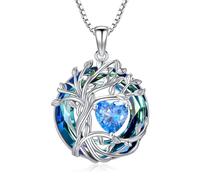 TOUPOP Tree of Life Necklace 925 Sterling Silver Heart Aquamarine March Birthstone Pendant Necklace Irish Family Jewellery Gifts for Women Her Mum Wife Anniversary Birthday Graduation Gift
