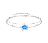 TOUPOP Turtle Anklet Bracelet for Women 925 Sterling Silver Blue Fire Opal Adjustable Anklet Bracelet Beach Summer Foot Jewellery Gifts for Women Her Wife Daughter Anniversary Birthday Gift Ideas