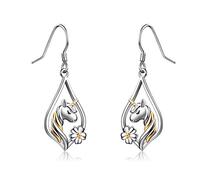 TOUPOP Unicorn Earrings Sterling Silver Drop Dangle Cute Daisy Earrings Hypoallergenic Unicorn Jewelry for Women Unicorn Gifts for Daughter Teen