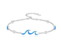 TOUPOP Wave Anklet Bracelet for Women 925 Sterling Silver Blue Fire Opal Adjustable Anklet Bracelet Beach Summer Foot Jewellery Gifts for Women Her Wife Daughter Anniversary Birthday Gift