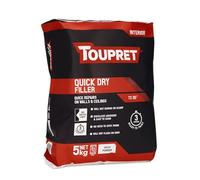 Toupret Quick Dry Filler - One-Coat Interior Powder Filler, No Shrink or Slump, Ready to Paint in 3 Hours - Easy Mix & Sand - Smooth White Wall & Ceiling Repair - 5kg