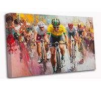 Tour de France Cyclists Canvas Wall Art Picture Print Ready To Hang Stretched Over A Frame - 24 x 16 inch / 61 x 40 cm