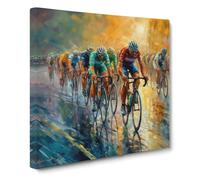 Tour de France Neo-Impressionism | Canvas Wall Art Print | Framed Ready to Hang Picture | Modern Art for Living Room Bedroom Kitchen Home | 14x14 Inch