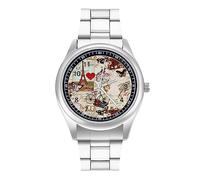 Tour Eiffel Vintage, Paris Mens Watches Print Analog Quartz Watch Business Wristwatch Casual