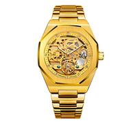 Tourbillon Design Men's Analog Automatic Stainless Steel Wrist Watch Mechanical Skeleton Male Clock (Gold)