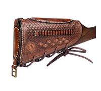 TOURBON Cowhide Leather Rifle Buttstock Ammo Pouch Adjustable Cheek Rest Shell Holder for .22LR Cartridges