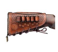 TOURBON Cowhide Leather Shotgun Buttstock Ammo Pouch Adjustable Cheek Rest Shell Holder for 12GA Cartridges