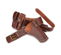 TOURBON Western Leather Gun Holster Belt Concealed Pistol Carry Holsters with Double Mag Pouch Right Hand