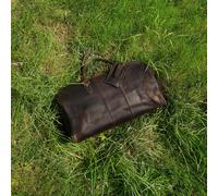 Touribag Genuine Leather Duffle With Luggage Tag - Dark Brown