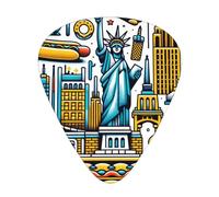 Tourist-Travel-Usa-New-York 12 Pack Guitar Picks With 3 Thicknesses And Storage Box, Abs Plectrums For Electric Bass Guitar Players