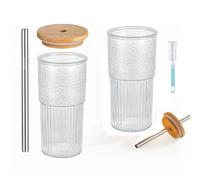 TourKing 2Pack 20oz Glass Cups with Lids and Straws, Glass Tumbler with Straw and Lid for Water, Beer, Cocktail, Tea, Coke, Juice, Soda