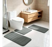 TourKing 3 Piece Memory Foam Bath Mat Set, Soft Bathroom Rugs with PVC Non Slip Backing, Water Absorbent Quick Drying Toilet Mat, Machine Washable Shower Floor Mats, for Bathroom Floor (Dark Grey)