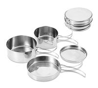 TourKing 4-Piece Camping Cookware Set, Multifunctional Portable Stainless Steel Cooking Set for 2-3 People, Outdoor Hiking Picnic