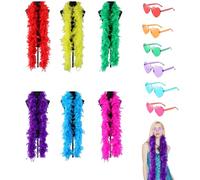 TourKing 6PCS 6.6ft Feather Boas Multipack with Frameless Sunglasses for Women Girls Pink Party Accessories for Girls Party Dress Dancing Wedding Dress Up Carnival Halloween Decoration