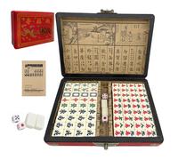 TourKing Chinese Mahjong Mah Jongg Board Game Set With 144PCS Mahjong Tile Set, 2PCS Dot Dice & 6.7” Wooden Carry Case for Travel, Family Gathering, Party