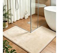 TourKing L Shaped Bath Mat Non Slip 80x80cm, Microfibre Corner Shower Mat Soft & Ultra Absorbent, Quick Drying Bathroom Floor Mat for Wet Rooms & Corner Showers - Machine Washable (Camel)