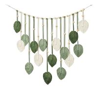 TourKing Macrame Leaf Wall Hanging, Boho Wall Art Decor with Wooden Beads, Green and Beige Woven Leaves for Living Room, Bedroom, Apartment