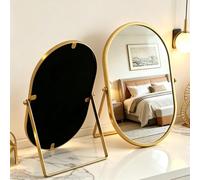 TourKing Oval Gold Table Mirror with Metal Frame - Portable Single-Sided Swivel Tabletop High-Definition Countertop Display with Stand for Vanity Dresser Living Room Bedroom Office