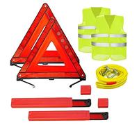 TourKing Warning Triangles for Cars,2 Pcs Car Emergency Warning Triangle and 2 Pcs Reflective Safety Vest Kit and 1PCS High Strength Tow Rope Strap for Car Truck SUV Breakdown