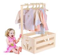 TourKing Wooden Baby Shower Crate Closet with Handle & 5 Hangers - Natural Nursery Storage Crate & Clothes Organiser, Baby Shower Hamper for New Parent Gifts