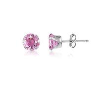 TOURMALINE PINK 12MM Classic Brilliant Round Cut Cubic Zirconia (CZ) Sterling Silver Birthstone Stud Earrings/Ear Studs for Women Ladies Girls - 925 Sterling Silver. 12-PINK