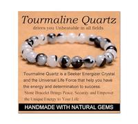 Tourmaline Quartz - Stone of Unbeatable - Handmade Yoga Stretch Elastic Bracelet Natural Stone Crystal Healing Power Energy Gifts for Unisex Adult 8mm
