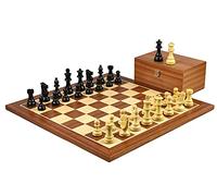 Tournament Size Supreme Quality Wooden Chess Set Mahogany Board 21 Inch Weighted Ebonised Staunton French Knight Pieces Mahogany Storage Box 3.75 Inch