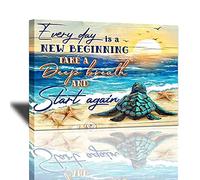 Tourrest Bathroom Wall Art Teal Sea Turtle Ocean Coast Scenery Canvas Print Inspirational Quotes Framed Artwork Nature Blue Sea Beach Landscape Poster Motivational Animal Large 16 x 12 in