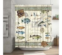 Tourrest Farmhouse Fishing Shower Curtain Cabin Fish Bathroom Shower Curtains Farmhouse Country Rustic Shower Curtain Waterproof Polyester Fabric 60 x 72 Inch