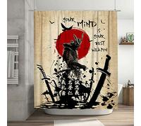 Tourrest Japanese Shower Curtain Motivational Samurai Shower Curtains Warrior Shower Curtain Waterproof Polyester Fabric 60 x 72 Inch