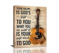 Tourrest Vintage Guitar Wall Art - Inspirational Quotes Canvas Painting for Music Studio, Bedroom, Dormitory - Framed Retro Decor 12"x16"