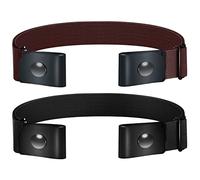 TOURZOO Belts for Women/Men Buckle Free Elastic Belt Invisible No Buckle Stretch Waist Belt For Jean Pants,Dresses,No Bulge, 2pcs/Black+coffee, S-M:Waist size 20''-50''