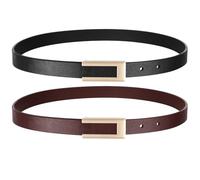 TOURZOO Genuine Leather Belts for Women Skinny Waist Belt for Dresses Jeans Pants with Gold Buckle-S, 2pcs/Black+coffee, Fit Waist 26"-32"