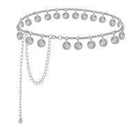 TOURZOO Metal Chain Belt for Women Adjustable Waist Chain for Dresses Jeans Western Concho, Silver-a, Length 46" (27"+extended chain 19")