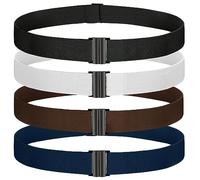TOURZOO No Show Invisible Belt for Women/Men Elastic Web Strap Waist Stretch Belt with Flat Buckle for Jeans Pants Dresses, 4pcs/Black+blue+coffee+white, Suit for US Size 0-16